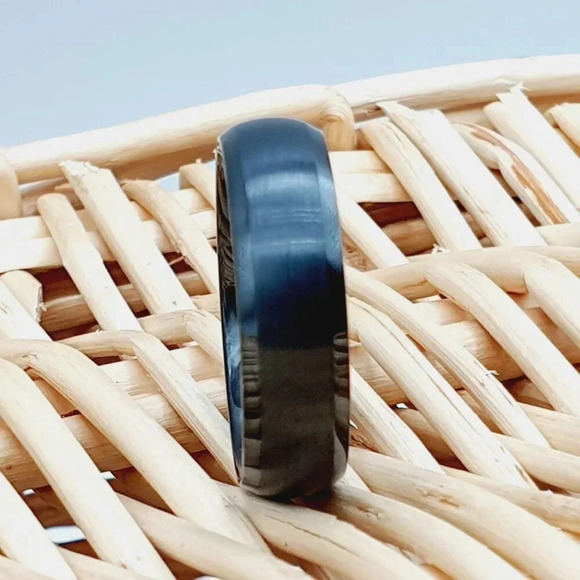 "High Polished Beveled Brushed Center Black Tungsten Ring, GALTUN876 - Picture 2 of 5